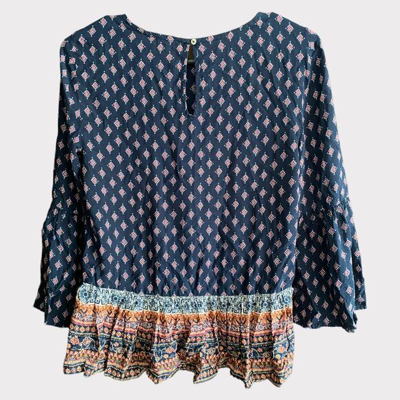 BLL beachlunchlounge XS Blue Print Bell Sleeve Peasant Blouse Viscose - Picture 2 of 7